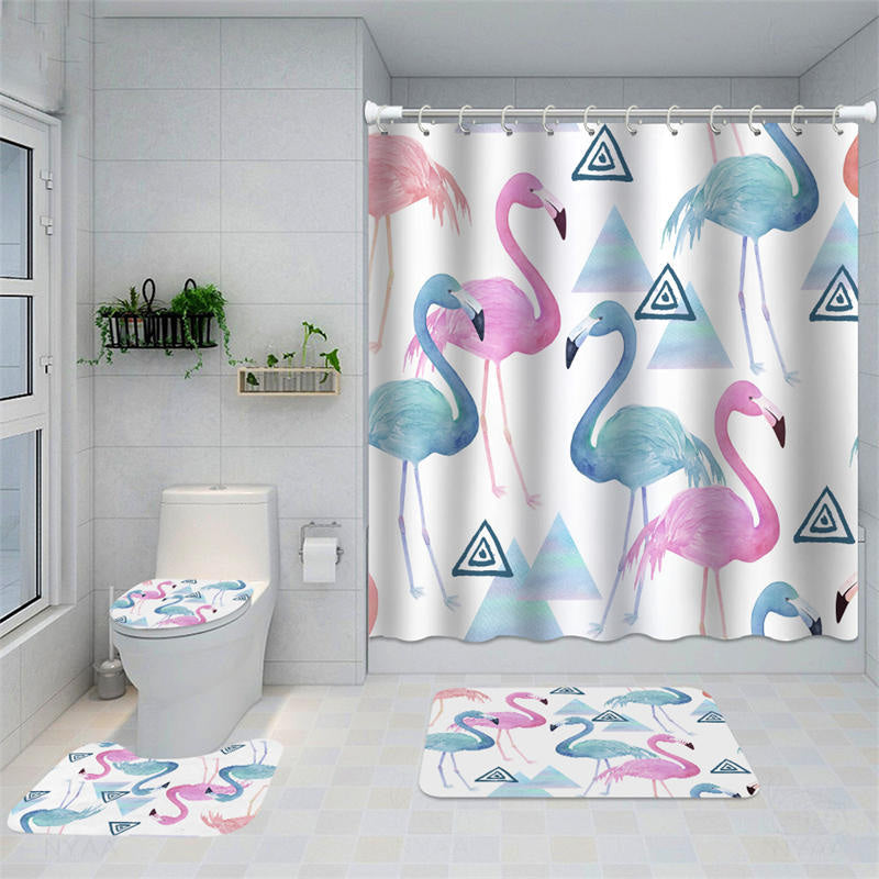 Lofaris Blue Pink Flamingo Triangle Pattern Shower Curtain