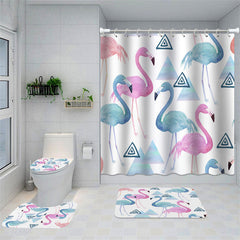 Lofaris Blue Pink Flamingo Triangle Pattern Shower Curtain