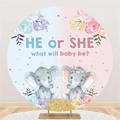 Lofaris Blue Pink Floral Elephant Round Baby Shower Backdrop