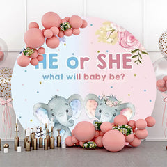 Lofaris Blue Pink Floral Elephant Round Baby Shower Backdrop