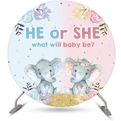 Lofaris Blue Pink Floral Elephant Round Baby Shower Backdrop