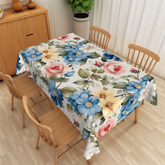 Lofaris Blue Pink Floral Green Leaves Rectangle Tablecloth