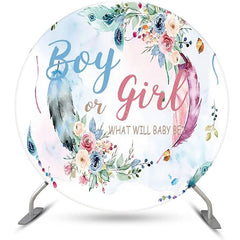 Lofaris Blue Pink Floral Leaves Round Gender Reveal Backdrop