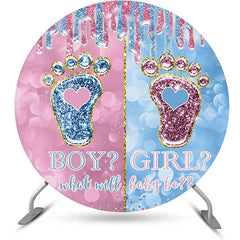 Lofaris Blue Pink Footprint Bokeh Round Baby Shower Backdrop