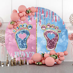 Lofaris Blue Pink Footprint Bokeh Round Baby Shower Backdrop