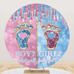 Lofaris Blue Pink Footprint Bokeh Round Baby Shower Backdrop