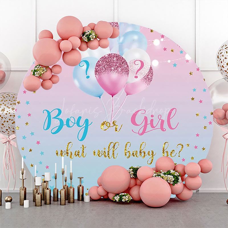 Lofaris Blue Pink Gradient Star Round Gender Reveal Backdrop