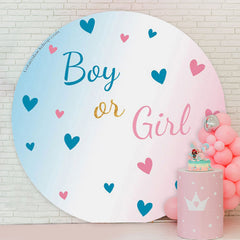 Lofaris Blue Pink Heart Gender Reveal Party Round Backdrop