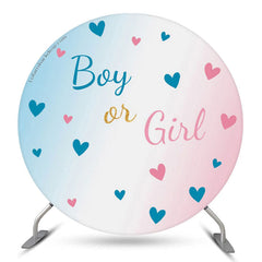 Lofaris Blue Pink Heart Gender Reveal Party Round Backdrop