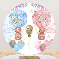 Lofaris Blue Pink Hot Balloon Round Gender Reveal Backdrop