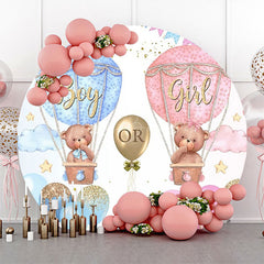 Lofaris Blue Pink Hot Balloon Round Gender Reveal Backdrop