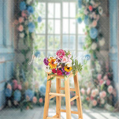 Lofaris Blue Pink Spring Floral Window Backdrop For Wedding