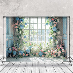 Lofaris Blue Pink Spring Floral Window Backdrop For Wedding