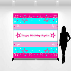 Lofaris Blue Pink Stars Custom Name Happy Birthday Backdrop