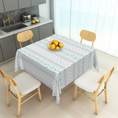 Lofaris Blue Pink Triangle Black Dots Stripes Tablecloth