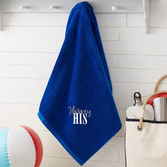 Lofaris Blue Playful His Hers Custom Embroidered Beach Towel