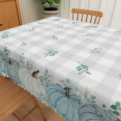 Lofaris Blue Pumpkin Leaves Plaid Tablecloth For Restaurant