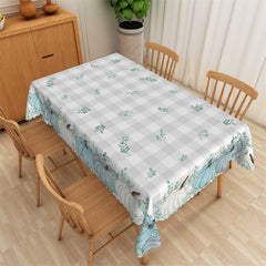 Lofaris Blue Pumpkin Leaves Plaid Tablecloth For Restaurant