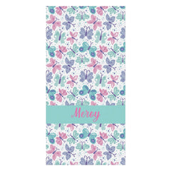 Lofaris Blue Purple Butterfly Custom Name Beach Towel for Girl