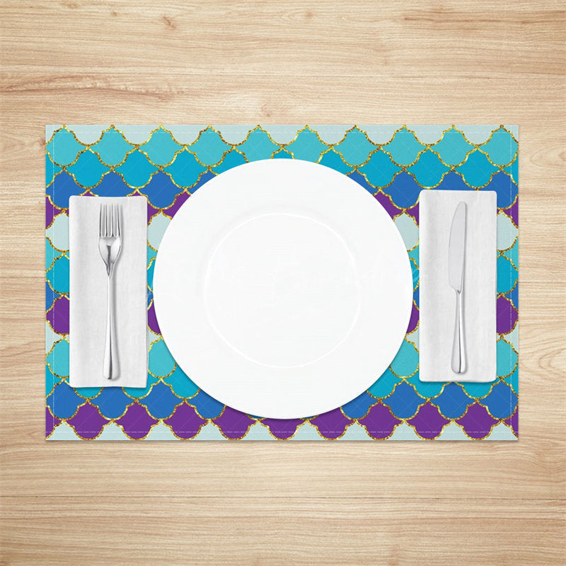 Lofaris Blue Purple Coastal Mermaid Scale Set Of 4 Placemats