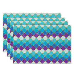 Lofaris Blue Purple Coastal Mermaid Scale Set Of 4 Placemats