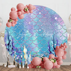 Lofaris Blue Purple Mermaid Scales Round Birthday Backdrop