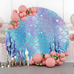 Lofaris Blue Purple Mermaid Scales Round Birthday Backdrop