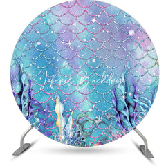 Lofaris Blue Purple Mermaid Scales Round Birthday Backdrop