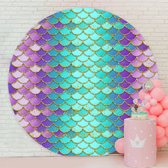 Lofaris Blue Purple Scale Mermaid Round Birthday Backdrop