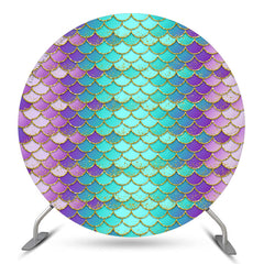 Lofaris Blue Purple Scale Mermaid Round Birthday Backdrop