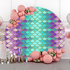 Lofaris Blue Purple Scale Mermaid Round Birthday Backdrop