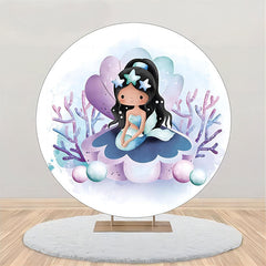 Lofaris Blue Purple Shell Mermaid Round Birthday Backdrop