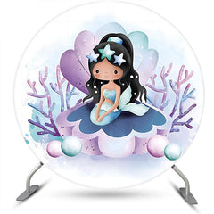 Lofaris Blue Purple Shell Mermaid Round Birthday Backdrop