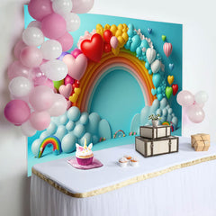 Lofaris Blue Rainbow Heart Balloon Happy Birthday Backdrop