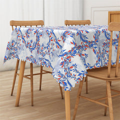 Lofaris Blue Red Art Flowers Rectangle Tablecloth for Cafe