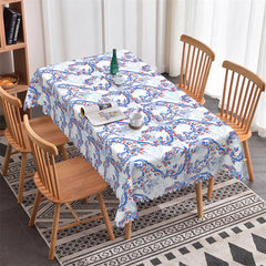 Lofaris Blue Red Art Flowers Rectangle Tablecloth for Cafe