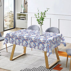 Lofaris Blue Red Art Flowers Rectangle Tablecloth for Cafe