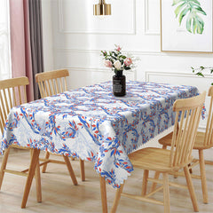 Lofaris Blue Red Art Flowers Rectangle Tablecloth for Cafe