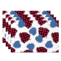 Lofaris Blue Red Black Plaid Denim Heart Set Of 4 Placemats