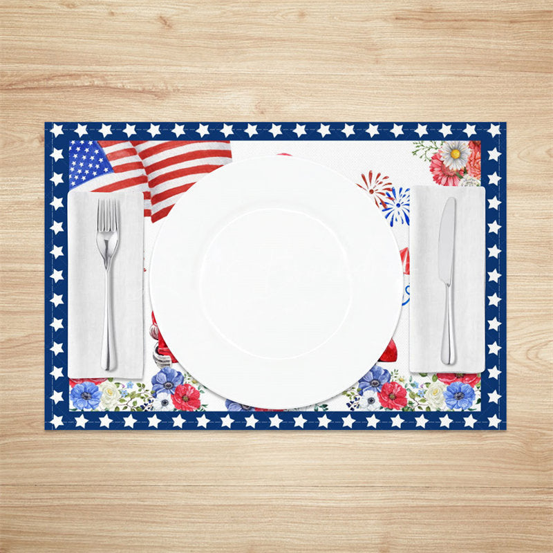 Lofaris Blue Red Car Floral Flag Spark Set Of 4 Placemats