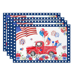 Lofaris Blue Red Car Floral Flag Spark Set Of 4 Placemats