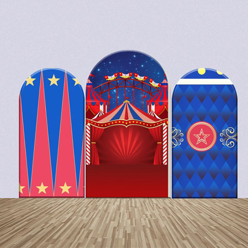 Lofaris Blue Red Circus Night Rhombus Star Arch Backdrop Kit