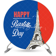 Lofaris Blue Red Eiffel Tower Round Bastille Day Backdrop