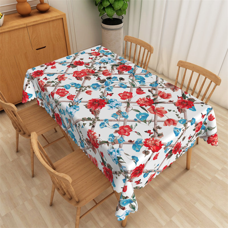 Lofaris Blue Red Flower Bohemia Dinning Room Tablecloth