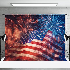 Lofaris Blue Red Spark American Falg Independence Day Backdrop