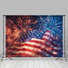 Lofaris Blue Red Spark American Falg Independence Day Backdrop