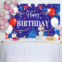 Lofaris Blue Red White Balloon Bokeh Happy Birthday Backdrop