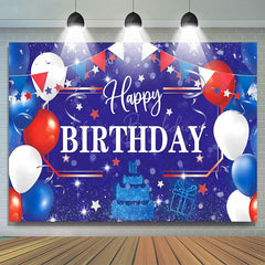 Lofaris Blue Red White Balloon Bokeh Happy Birthday Backdrop