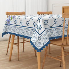 Lofaris Blue Repeat Pattern Floral Rectangle Tablecloth