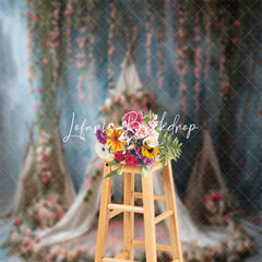 Lofaris Blue Retro Wall Boho Tent Floral Wedding Backdrop